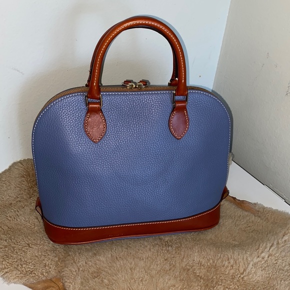 Dooney & Bourke Pebble Grain Zip Zip Satchel in Blue and Brown - Picture 2 of 15